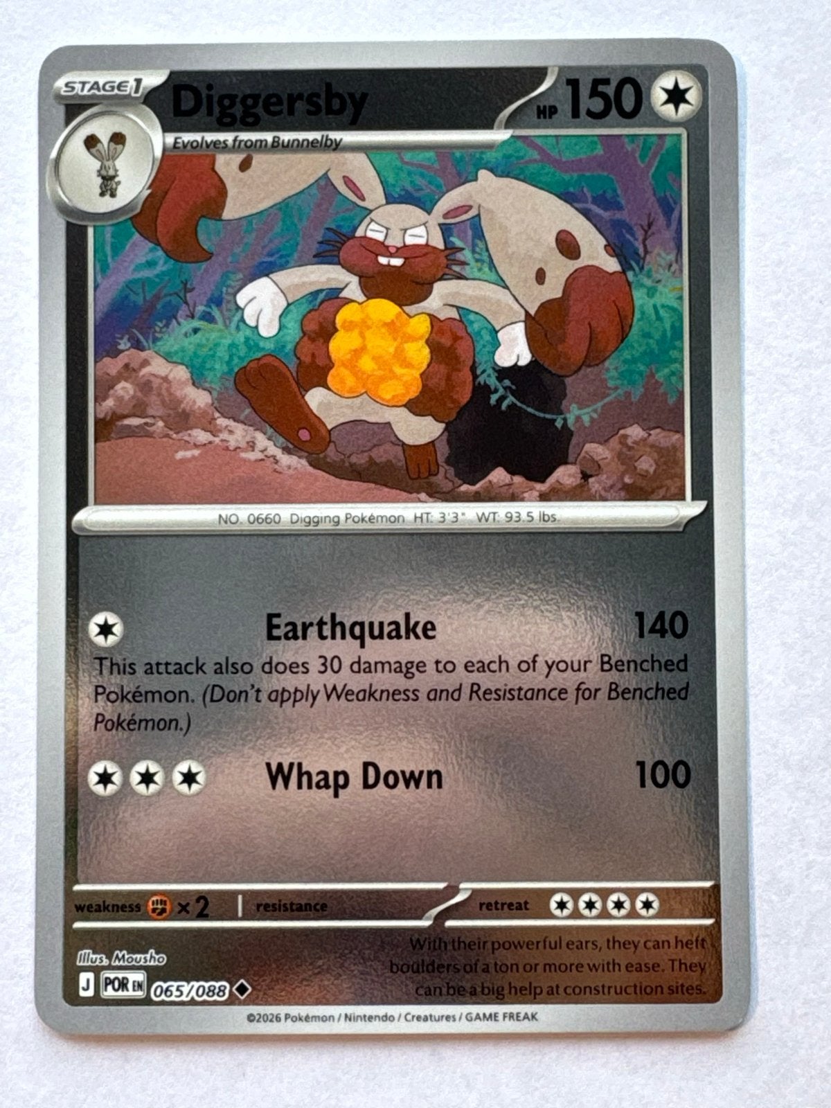 Diggersby Pokémon Kaart - Nieuwstaat - reverse holo, Ophalen of Verzenden, Zo goed als nieuw, Losse kaart