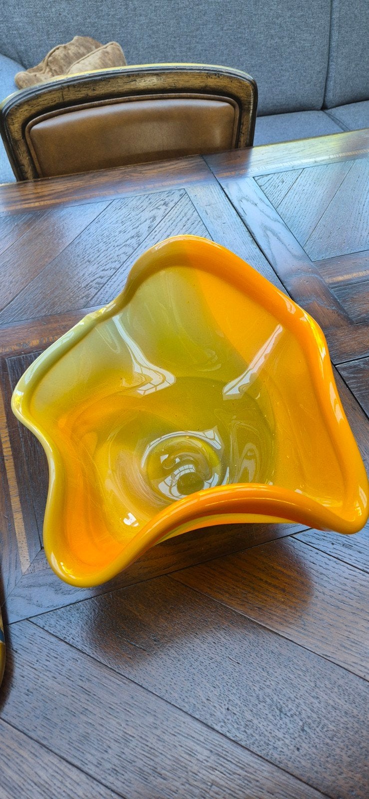 Vintage Golden Talast Glazen Schaal - Oranje/Geel, Ophalen of Verzenden