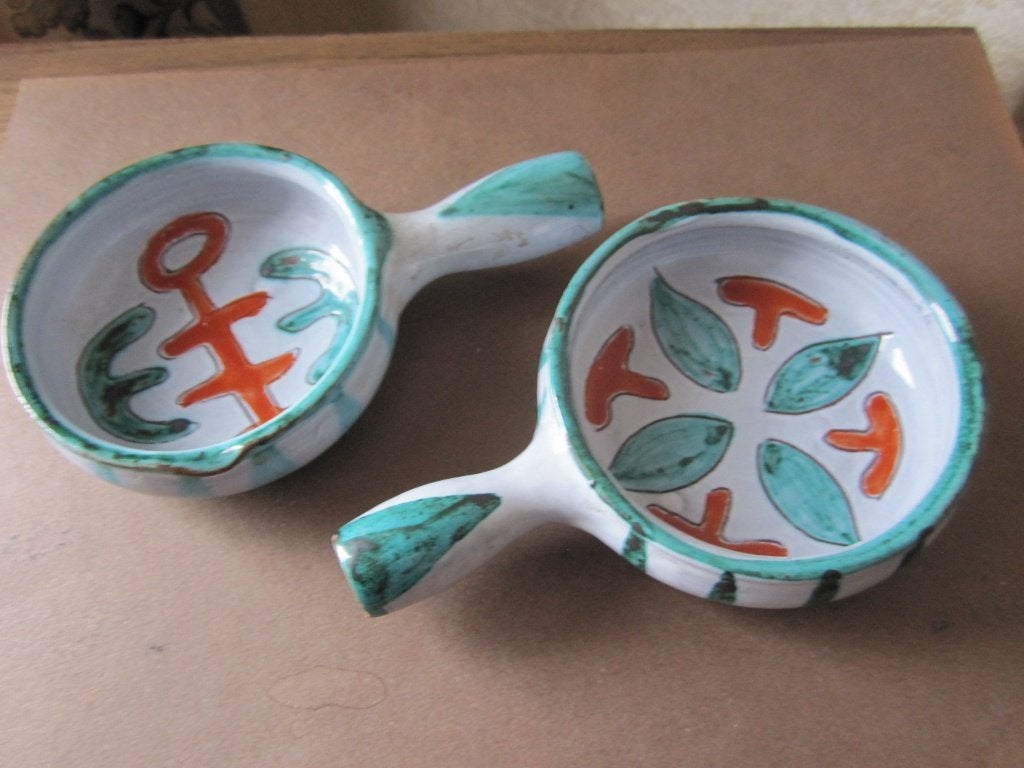 Twee vintage poelons Vallauris ceramique, Antiek en Kunst, Verzenden