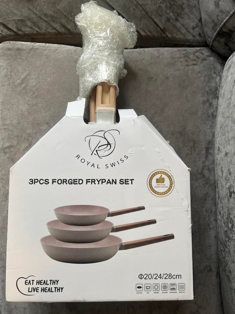 Nieuwe Royal Swiss driedelige pannenset, Overige materialen, Inductieplaat, Nieuw, Pannenset