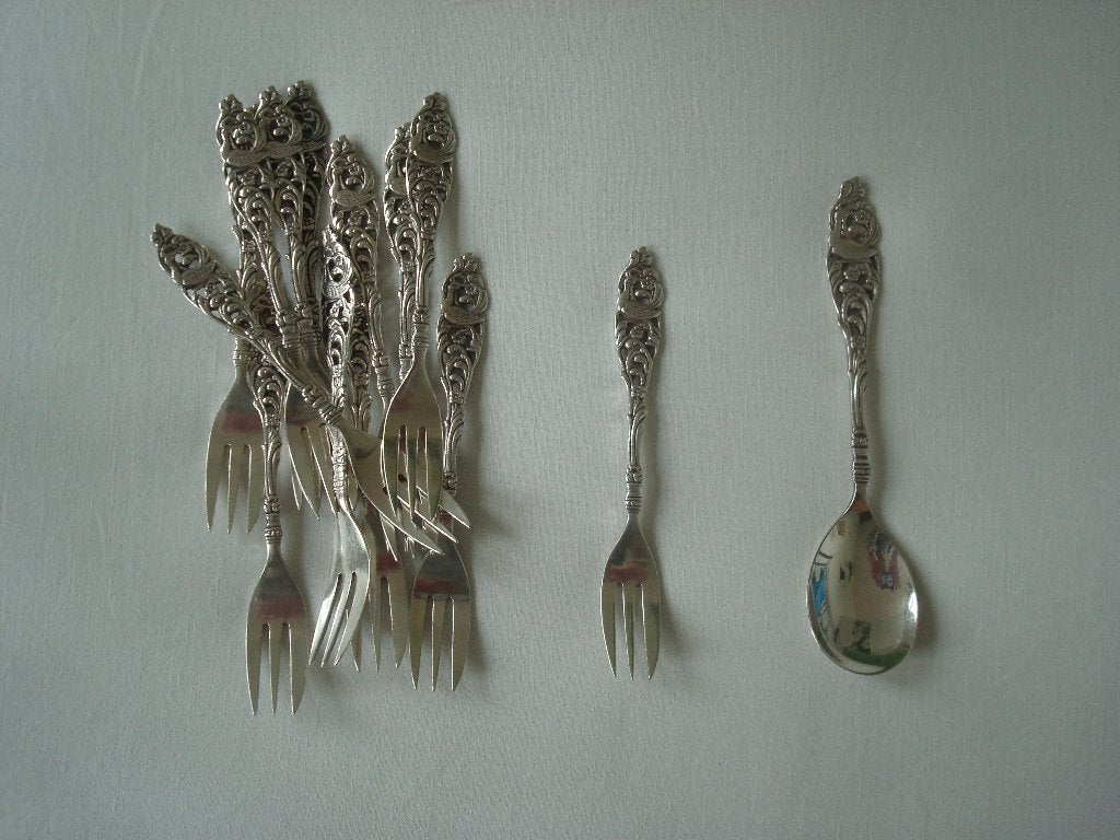 Compotelepel, gebaksvorkjes verzilverd model 647 kraanvogel, Ophalen of Verzenden