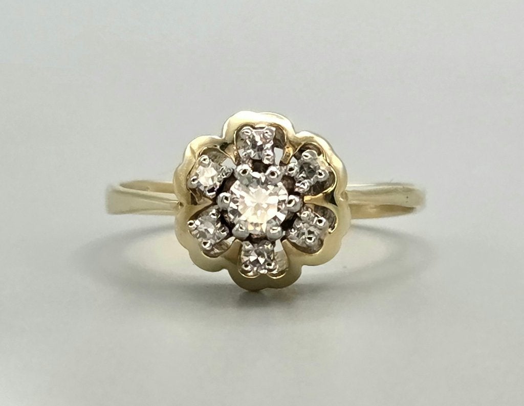 Gouden solitair design ring diamant. Ca: 0.25 ct. 2026/422, Ophalen of Verzenden, Goud, Ring, Met edelsteen