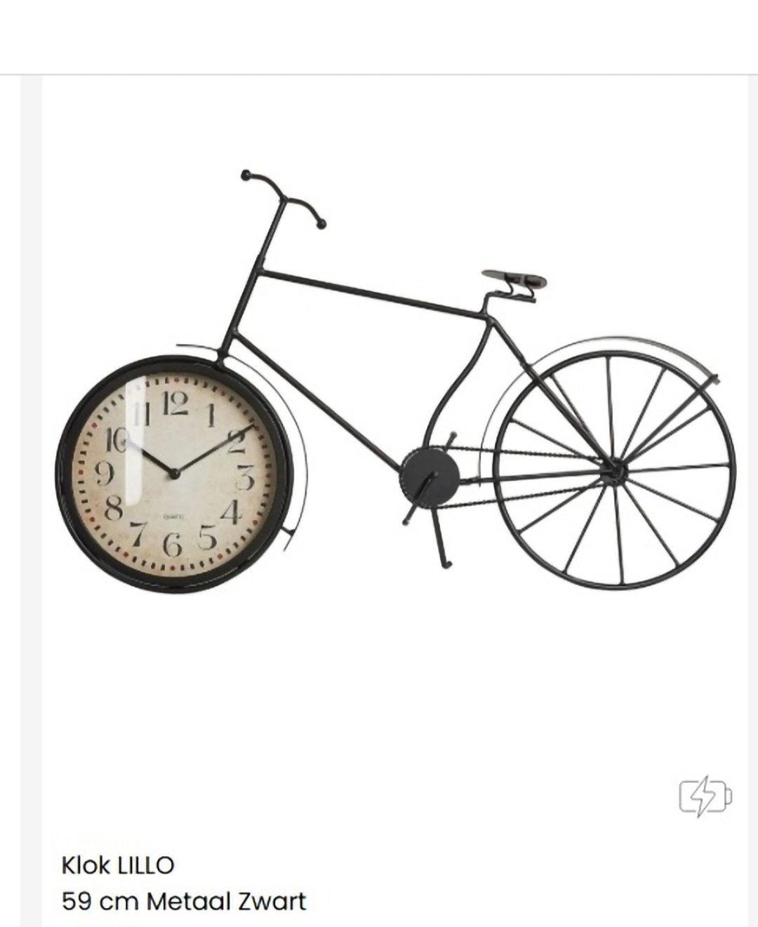 Klok LILLO fiets 59 cm NIEUW IN VERPAKKING, Ophalen, Analoog, Nieuw, Staande klok