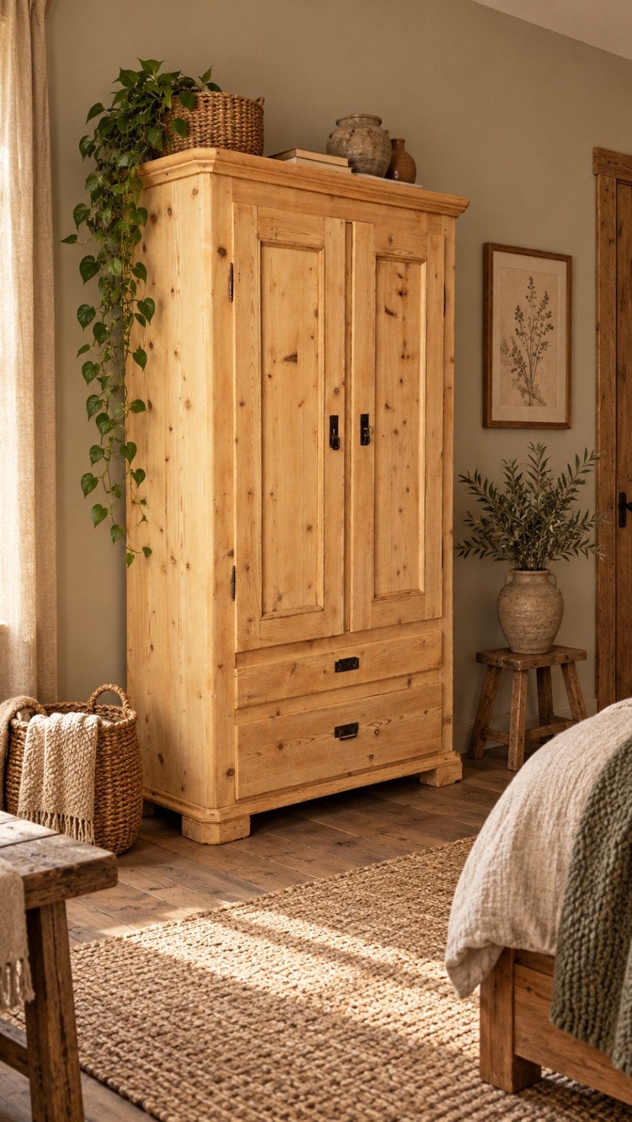 Mooie Grenen Houten Kledingkast Gerestaureerd Antiek, 100 tot 150 cm, Met lade(s), Ophalen of Verzenden, Zo goed als nieuw