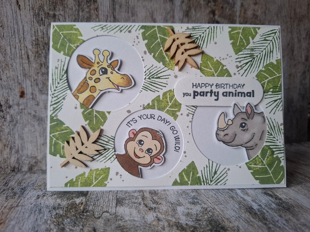 gestempelde kaart, verjaardag, dieren, party animal, Ophalen of Verzenden, Nieuw, Overige thema's