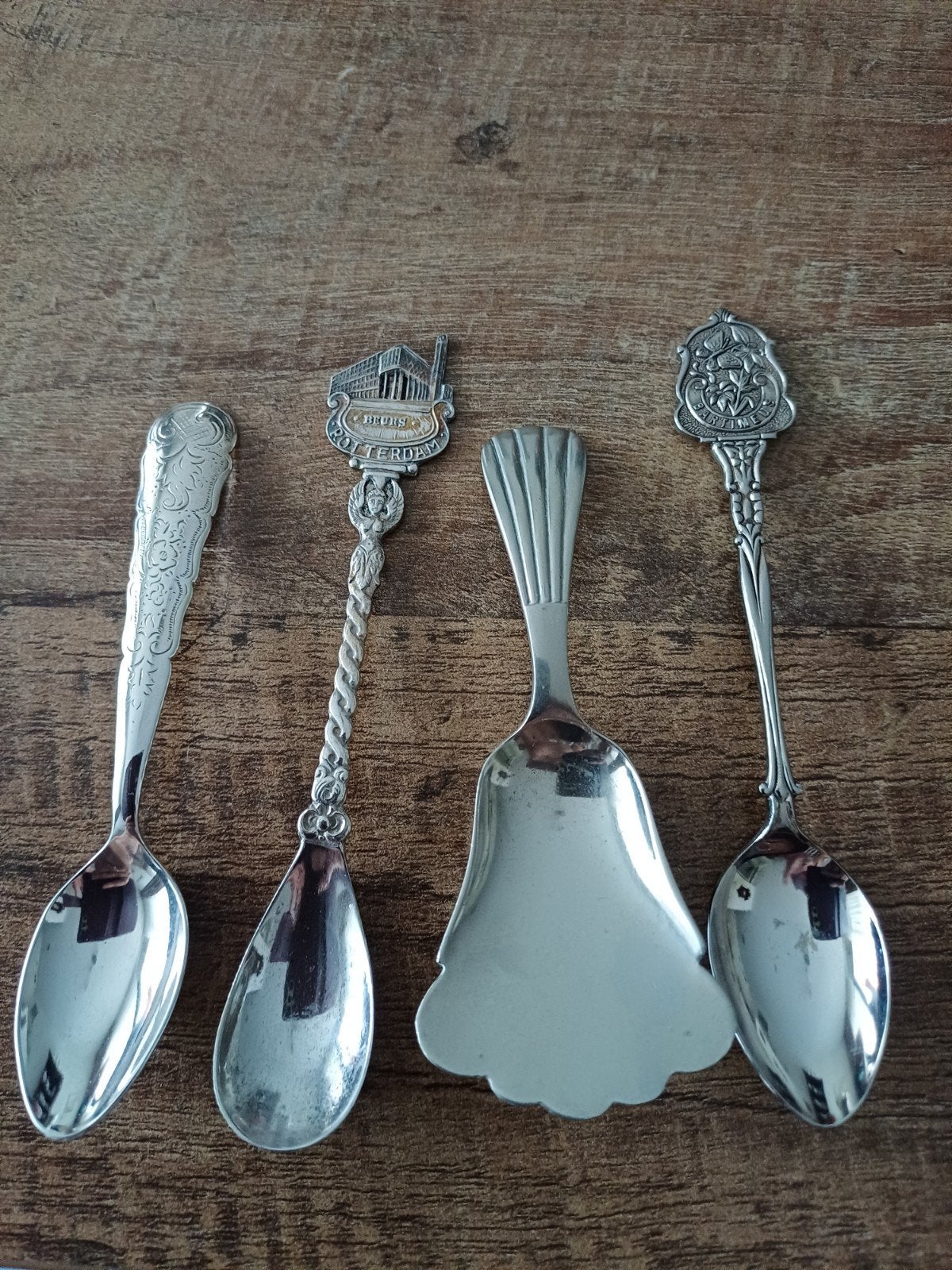 4 decoratieve oude lepeltjes zs.90. gemerkt, Ophalen of Verzenden