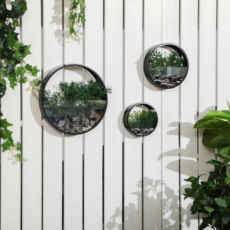 3-delige set wanddecoratie plantenbakken NIEUW, Zwart, Nieuw, Ophalen of Verzenden, Metaal