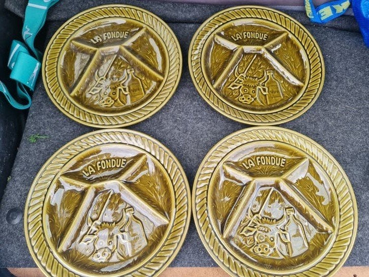 Vintage Fondue Borden - Set van 4, Overige merken, Keramiek, Vintage, Ophalen of Verzenden