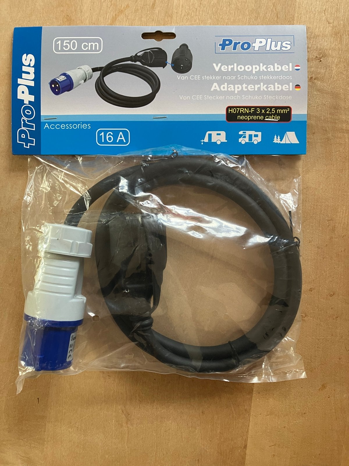 Nieuw! Pro-Plus Verloopkabel CEE naar Schuko 150 cm 16A, Caravans en Kamperen, Ophalen of Verzenden, Nieuw