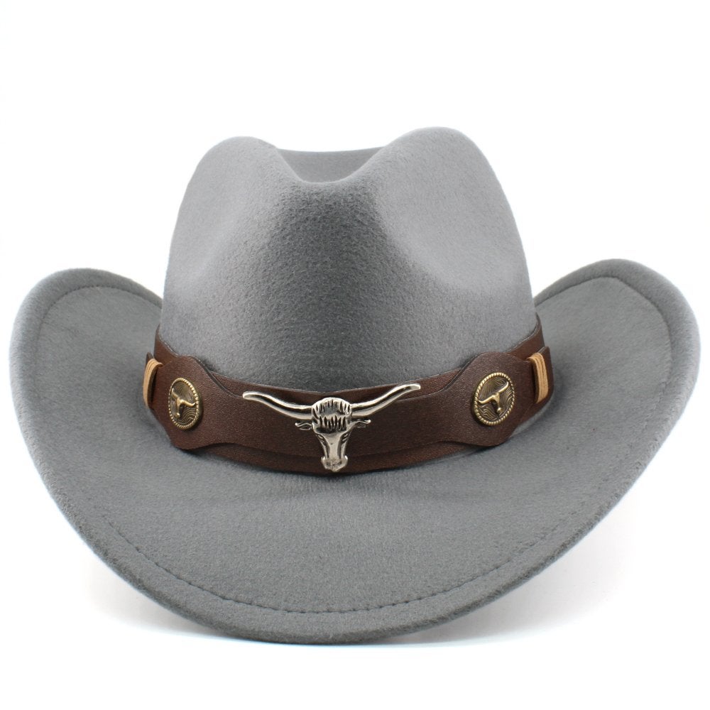 Grijze cowboy hoed met stierenkop / heren dames, Kleding | Heren, Verzenden, Nieuw, Hoed