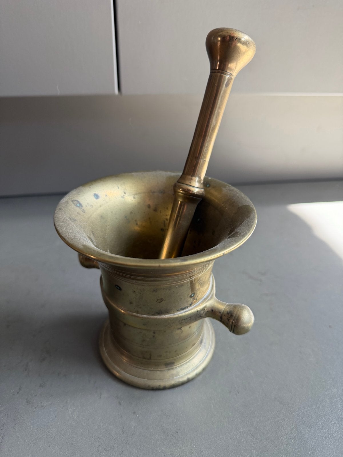 Antieke Messing Vijzel met Stamper, Antiek en Kunst, Antiek | Koper en Brons, Ophalen of Verzenden, Koper