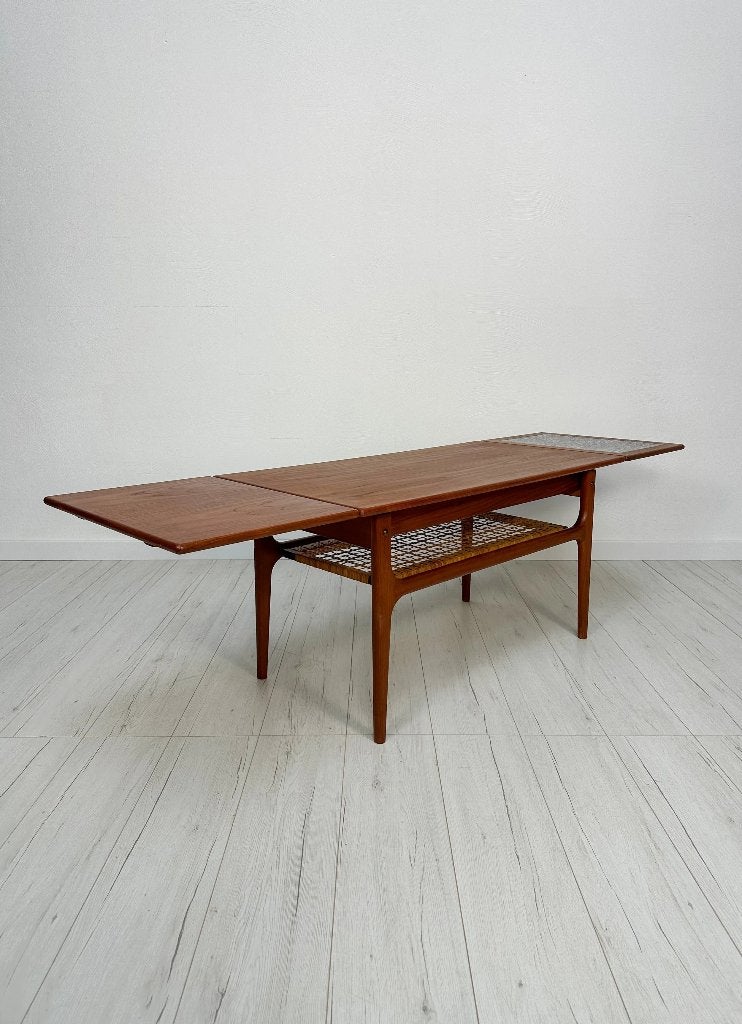 Trioh uitschuifbare teak salontafel Deens vintage jaren 60, Ophalen of Verzenden, Zo goed als nieuw, Teakhout, Vintage