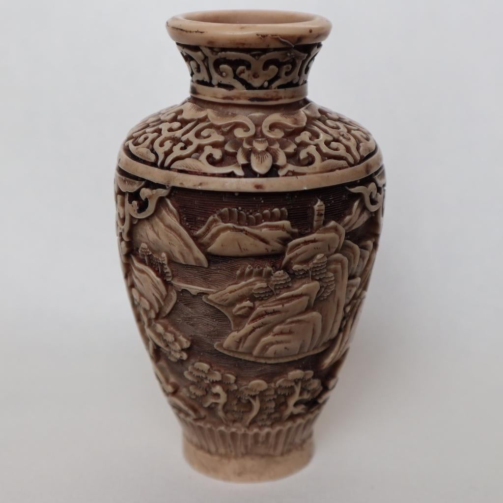 Antieke Chinese Handgesneden Witte Cinnaber Vaas – 14 cm –, Ophalen of Verzenden