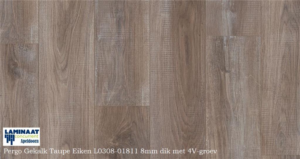 Pergo Laminaat Taupe Eiken 8mm 4V-groev Top kwaliteit, 75 m² of meer, Grijs, Ophalen of Verzenden, Laminaat