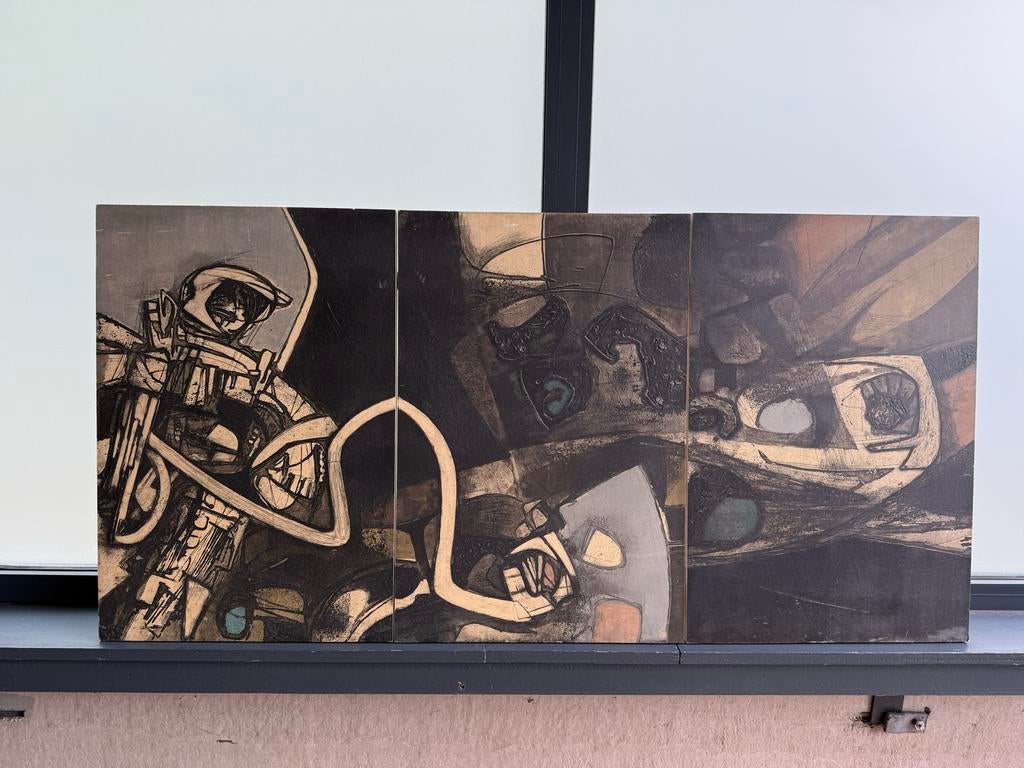 Ru van Rossum - Ets & Aquatint Triptiek, Antiek en Kunst, Kunst | Etsen en Gravures, Ophalen of Verzenden