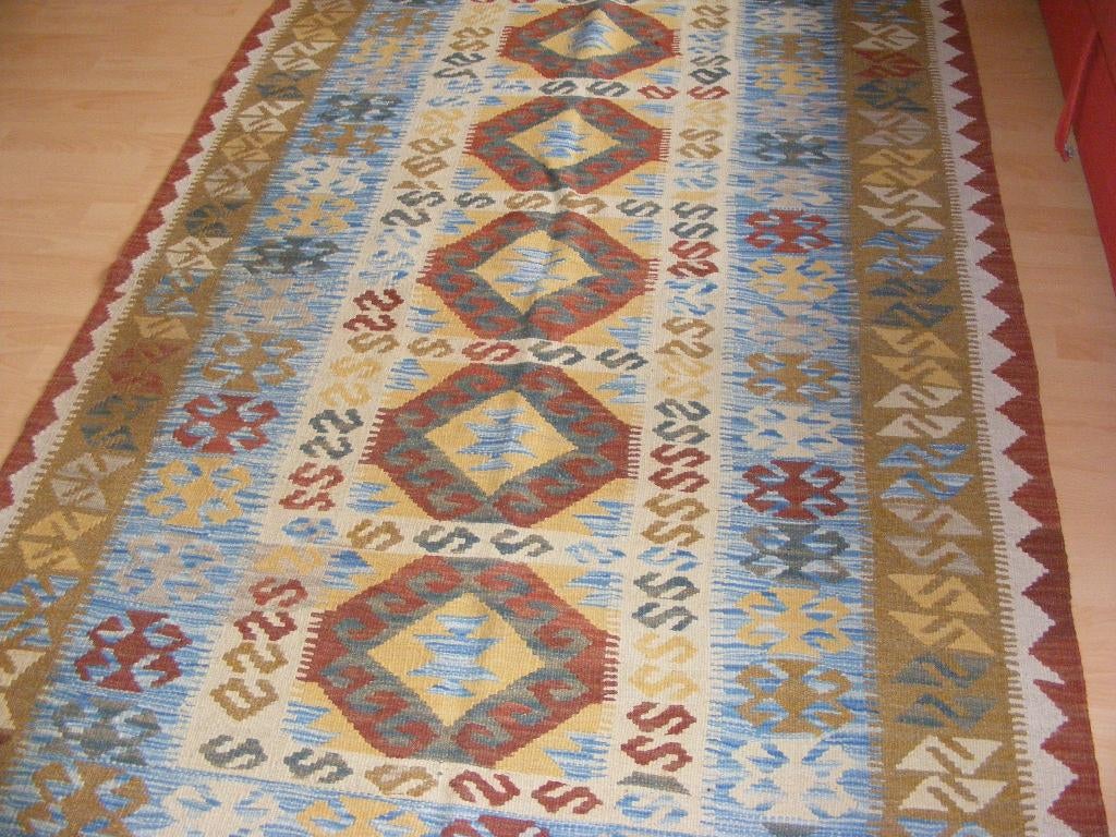 Handgeweven Oosters Tapijt/Kelim Turkman Maat:1.30X2.04., 100 tot 150 cm, Verzenden, Blauw, Rechthoekig