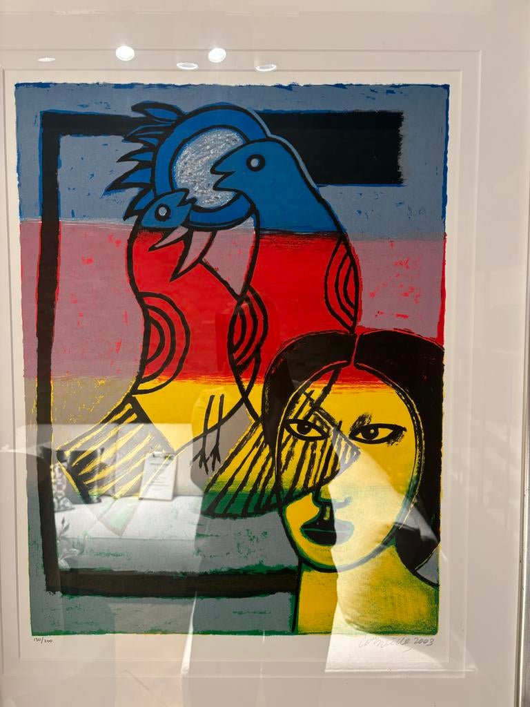 Corneille Litho - Vrouw en Vogels, Antiek en Kunst, Kunst | Litho's en Zeefdrukken, Ophalen