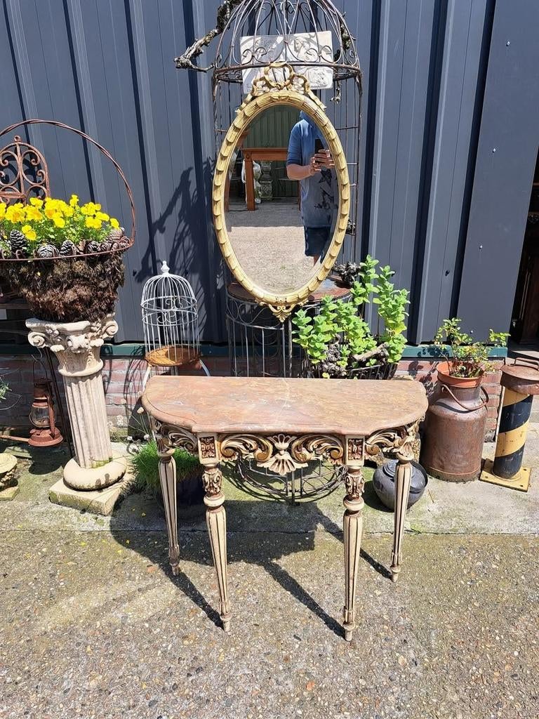 Antieke console, sidetable, wandtafel met bijbehorende spieg