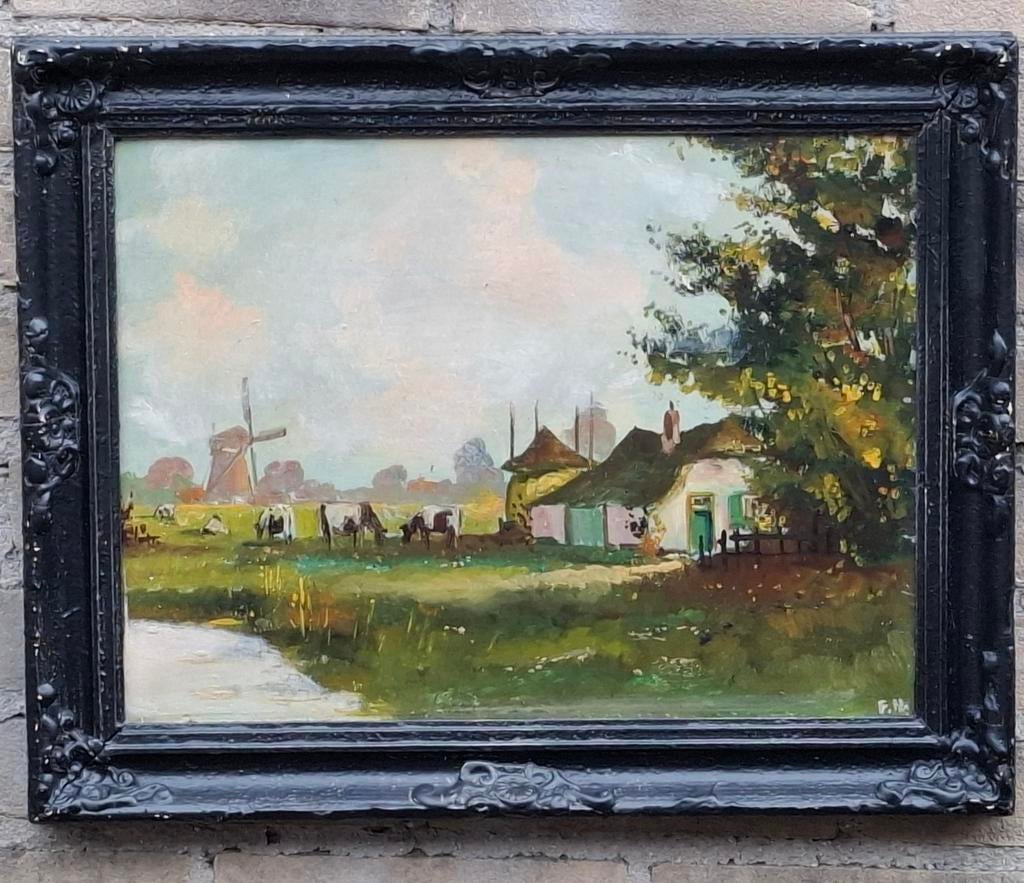 Hollands landschap. Ca 1920. 48/38 cm. Gemonogrameerd., Ophalen