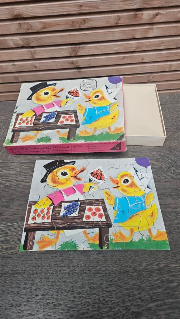 Otto Maier Eendje Puzzel Vintage 20 houten Stukjes, Ophalen of Verzenden, 10 tot 50 stukjes, Gebruikt, 2 tot 4 jaar
