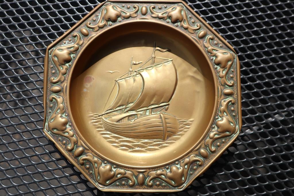 koperen bord met schip boot koper, Antiek en Kunst, Ophalen of Verzenden, Koper