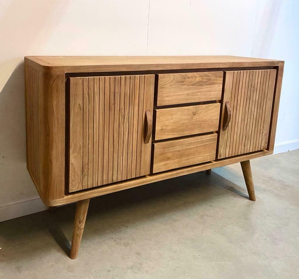 Retro dressoir 150 cm breed indoteak, Teakhout, Nieuw, Ophalen of Verzenden, Met deur(en)
