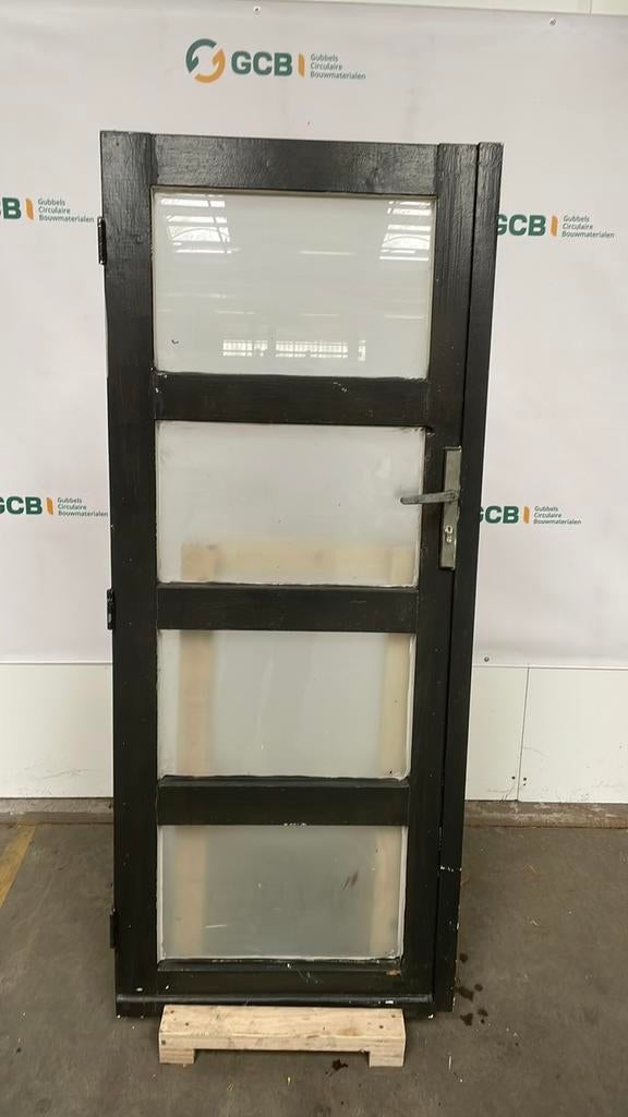 Dubbele Binnendeur hout met glas en hang en sluitwerk, Ophalen, Gebruikt, Minder dan 80 cm, Binnendeur