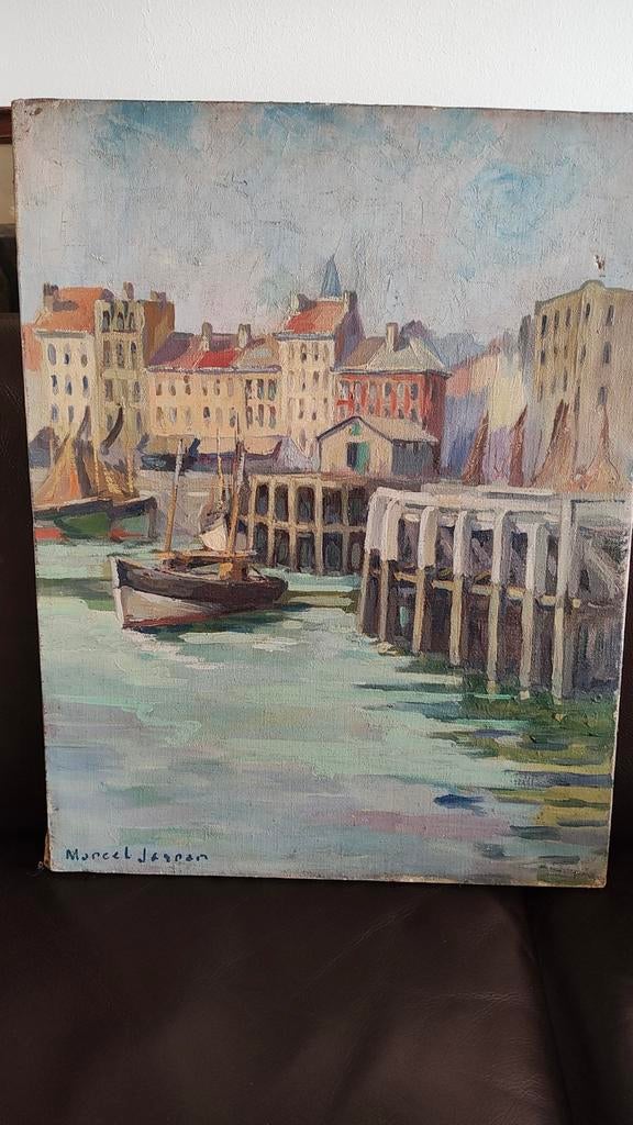 Impressionisch havengezicht, schilder Marcel Jarnan, vintage, Ophalen
