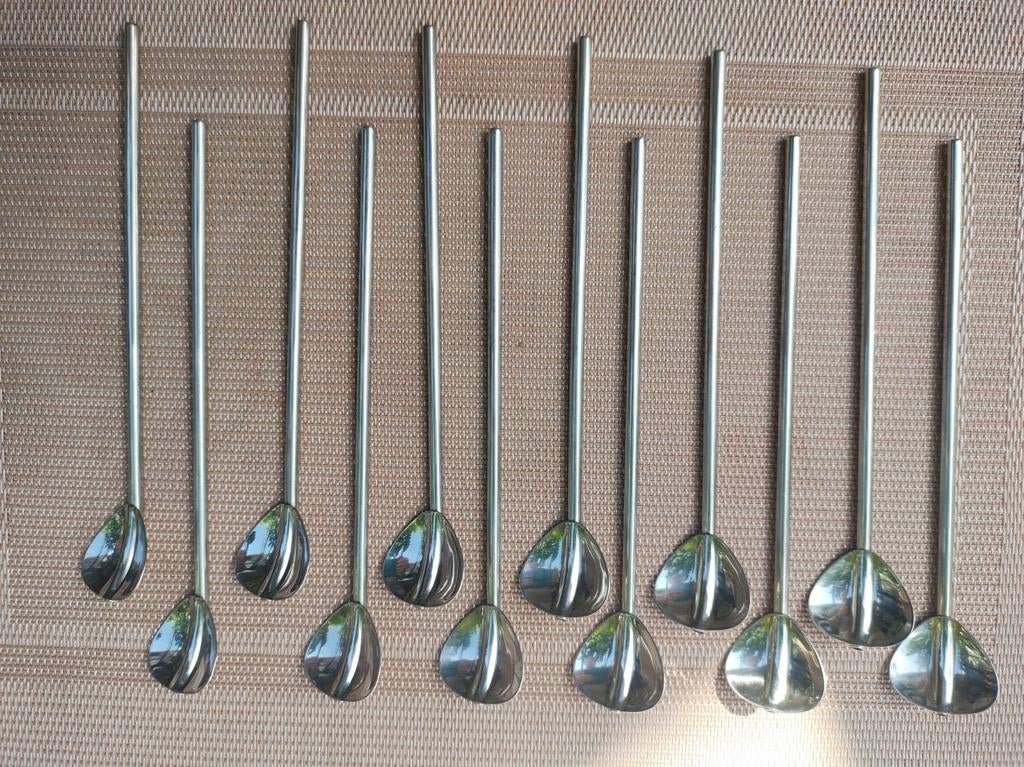 12 stuks RVS Sorbetlepel en tegelijk rietje!! Merk: Esmeyer, Ophalen of Verzenden, Zo goed als nieuw, Rvs of Chroom, Los bestek