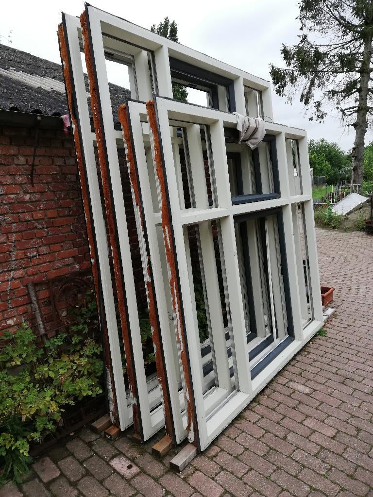 5 kunststof kozijnen 203,5x228br en 253x228br plus deur, Doe-het-zelf en Verbouw, Kozijnen en Schuifpuien, Raamkozijn, Kunststof
