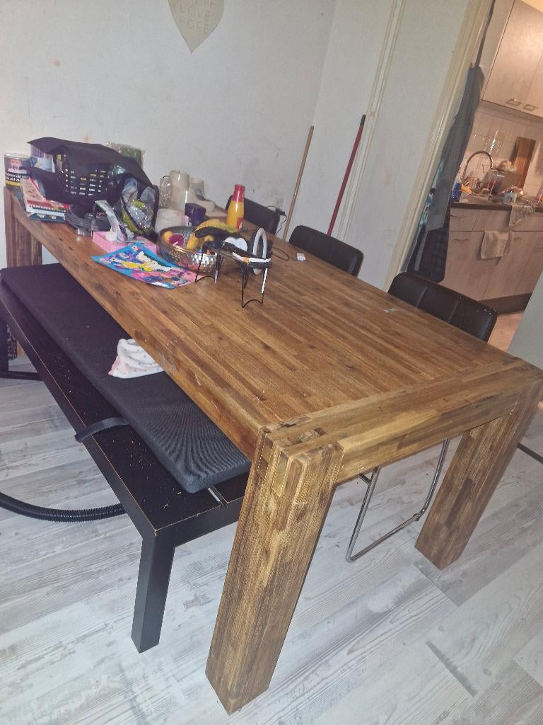Masief eiken eettafel, Huis en Inrichting, Tafels | Eettafels, Ophalen, Gebruikt, Eikenhout, 200 cm of meer