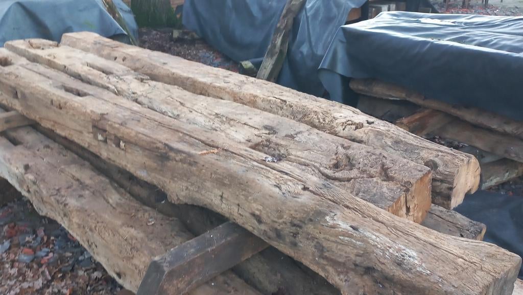 Oude Eiken Gebinten Staanders Balken meer dan  150 jr., Ophalen, Gebruikt, 25 tot 50 mm, Eiken