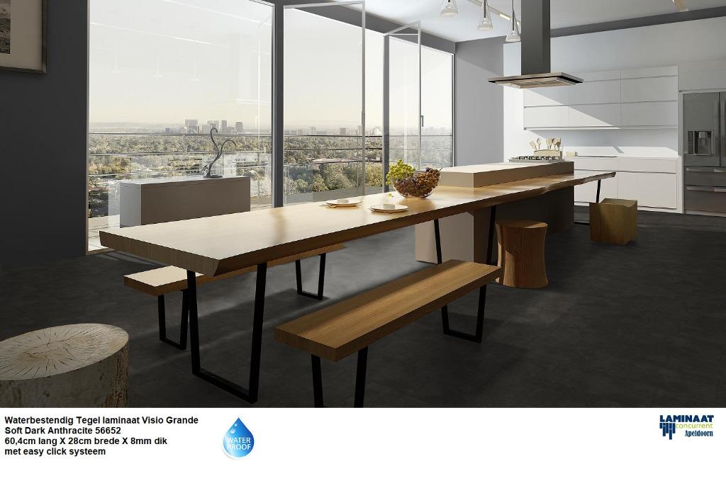 Waterbestendig Tegel Laminaat Dark Anthracite €14,95p/m2, 75 m² of meer, Zwart, Nieuw, Ophalen of Verzenden