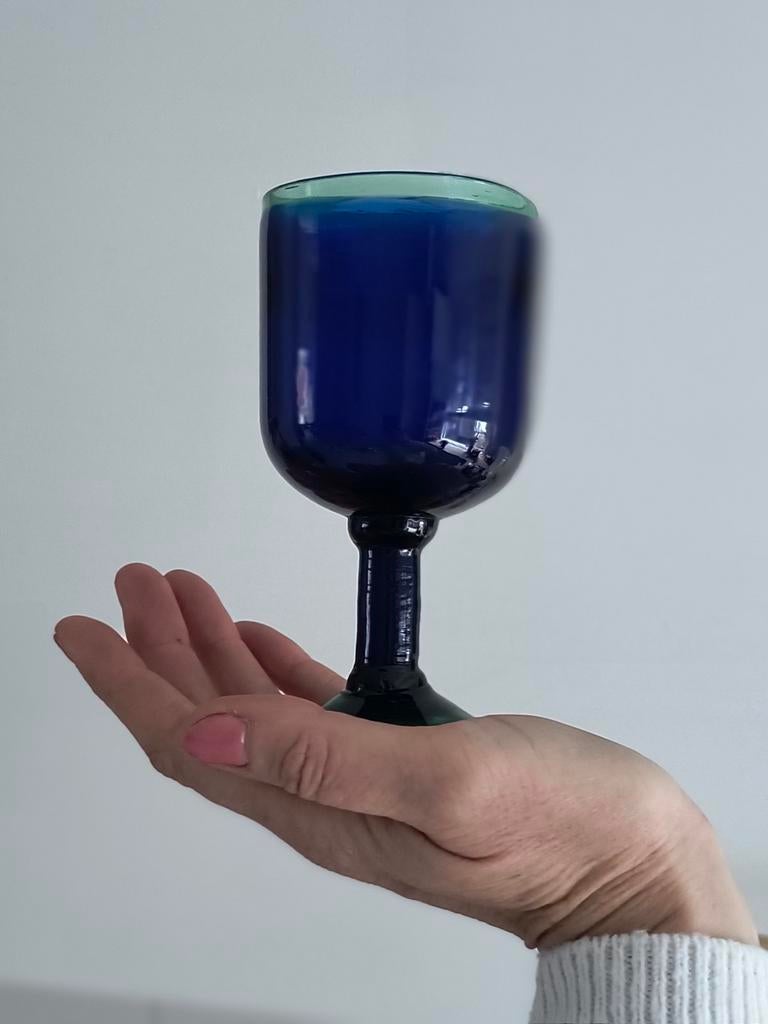 Antieke vintage retro wijnglazen. Uniek! Blauw groen, Verzamelen, Glas en Borrelglaasjes, Ophalen of Verzenden, Zo goed als nieuw
