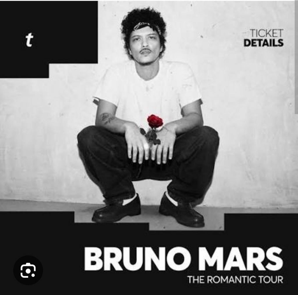 2 Platinum tickets Bruno Mars Arena zaterdag 4 juli!, Twee personen, Juli