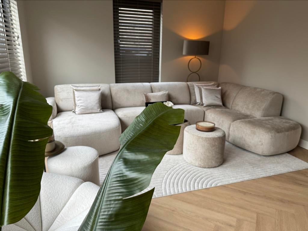 Luxe Velvet Teddy U-bank Shape 170x385x230cm Beige Sand NEW, Huis en Inrichting, Info@oosterbaanwonen.nl, Ophalen of Verzenden