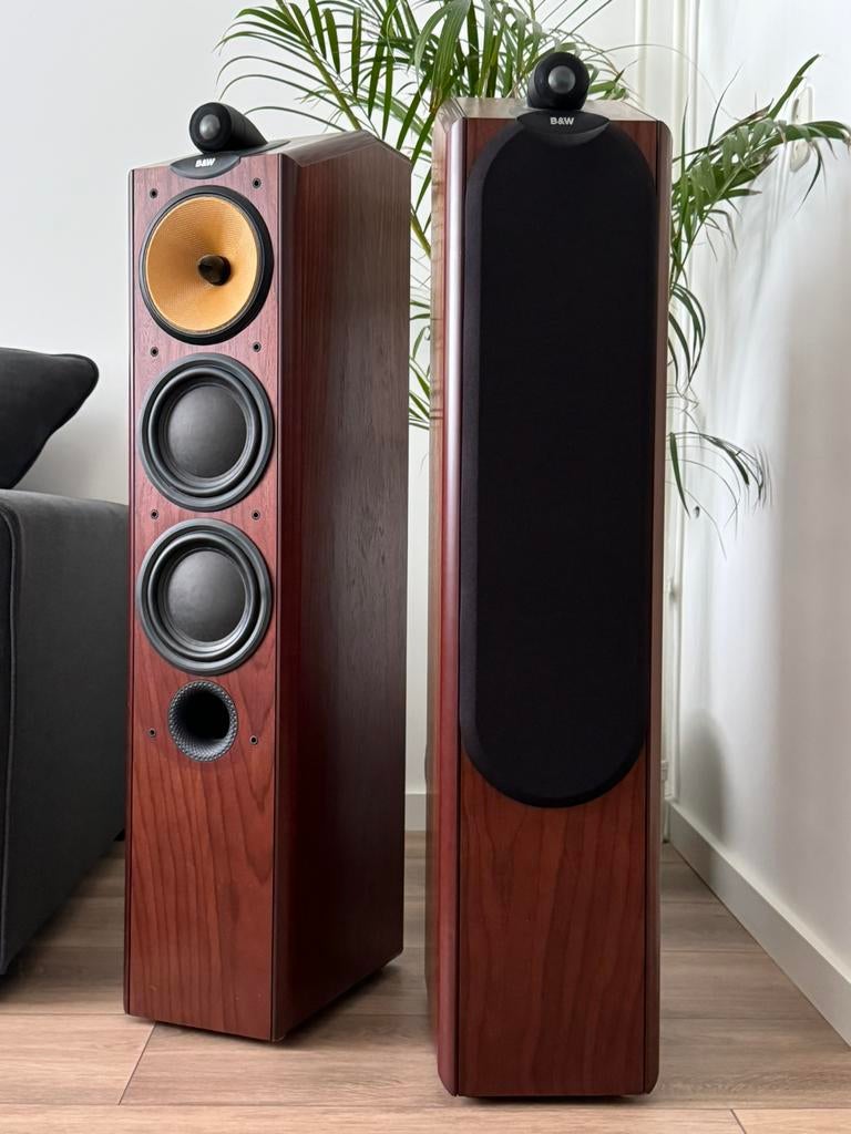 B&W CDM9 NT Luidsprekers Red Stained, Ophalen, Zo goed als nieuw, Front, Rear of Stereo speakers, Bowers & Wilkins (B&W)