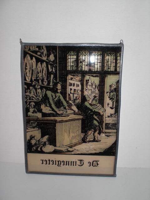Glas in lood klassieke afbeelding De tinnegieter, Minder dan 50 cm, Overige typen, Ophalen of Verzenden, Zo goed als nieuw