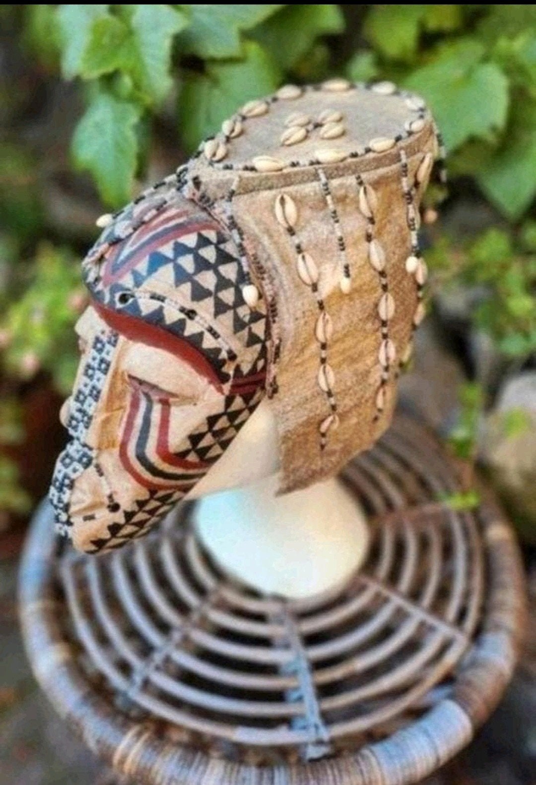 Vintage Afrikaanse authentic dancemask Kuba beaded hood, Antiek en Kunst, Ophalen of Verzenden