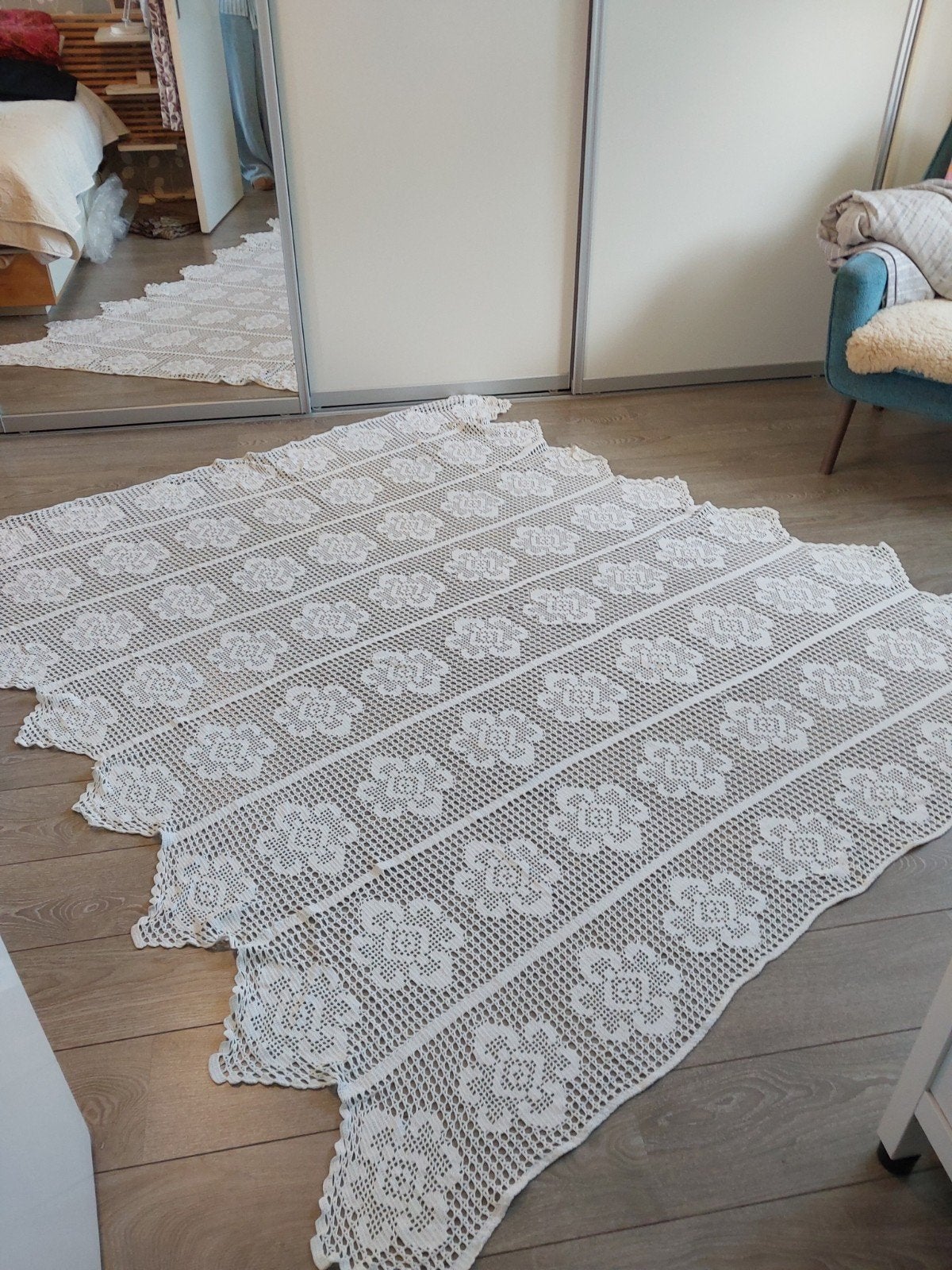 Gehaakte sprei 200x220 cm - Vintage look, Huis en Inrichting, Gebruikt, Katoen, Ophalen of Verzenden, Handgemaakt