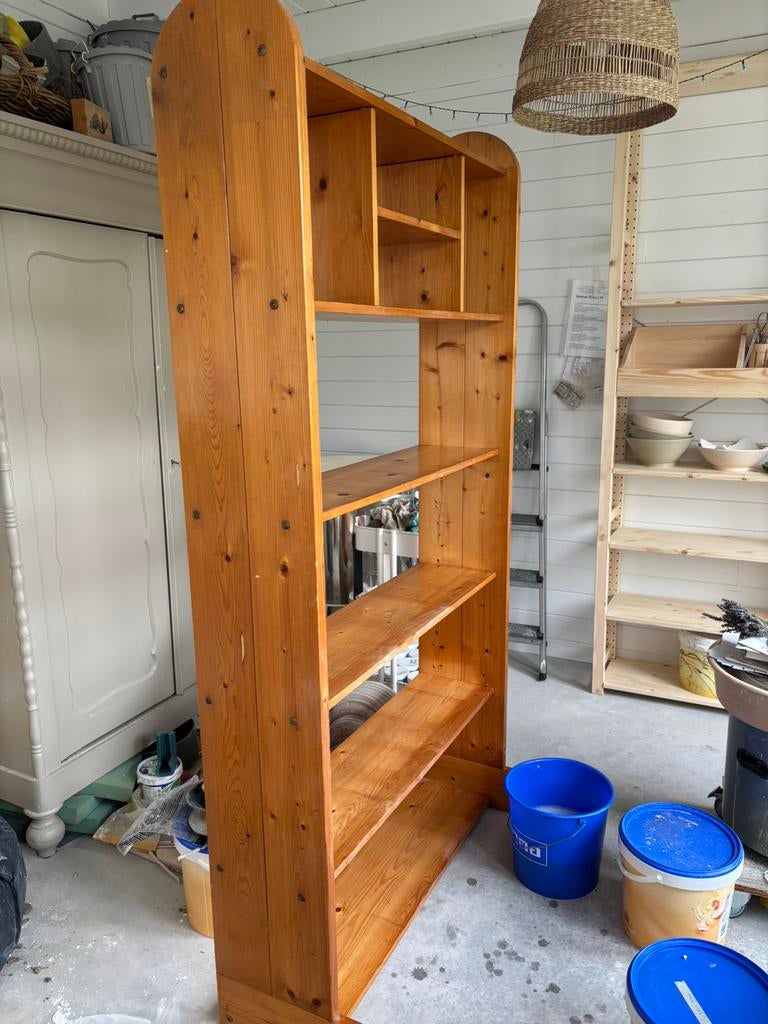 Super leuke retro/brocante kast, Huis en Inrichting, Kasten | Boekenkasten, Ophalen, Met plank(en), Gebruikt, 100 tot 150 cm