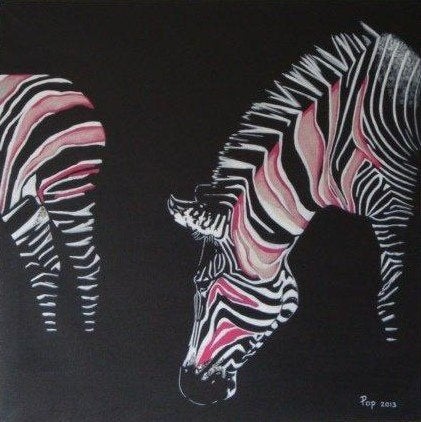 Zebra Schilderij eigen werk, Zebra's op doek, Zebra Kunst, Ophalen of Verzenden, Op houten frame, Acrylverf, Dieren