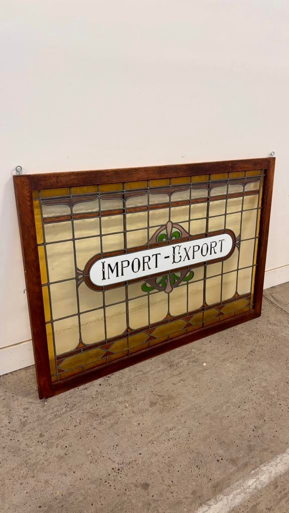 Glas in Lood raam Import Export 117 x 80 cm, Antiek en Kunst, Curiosa en Brocante, Ophalen