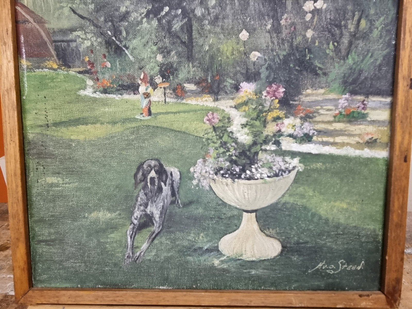 Duitse Staande Hond in Tuinlandschap - Gesigneerd, Ophalen of Verzenden