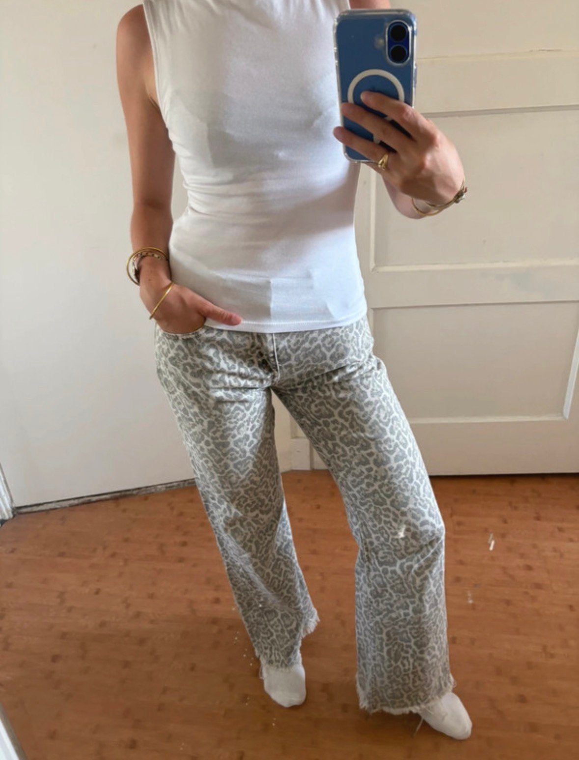 Chetah print jeans, Kleding | Dames, Ophalen of Verzenden, Gedragen, Maat 36 (S), Grijs