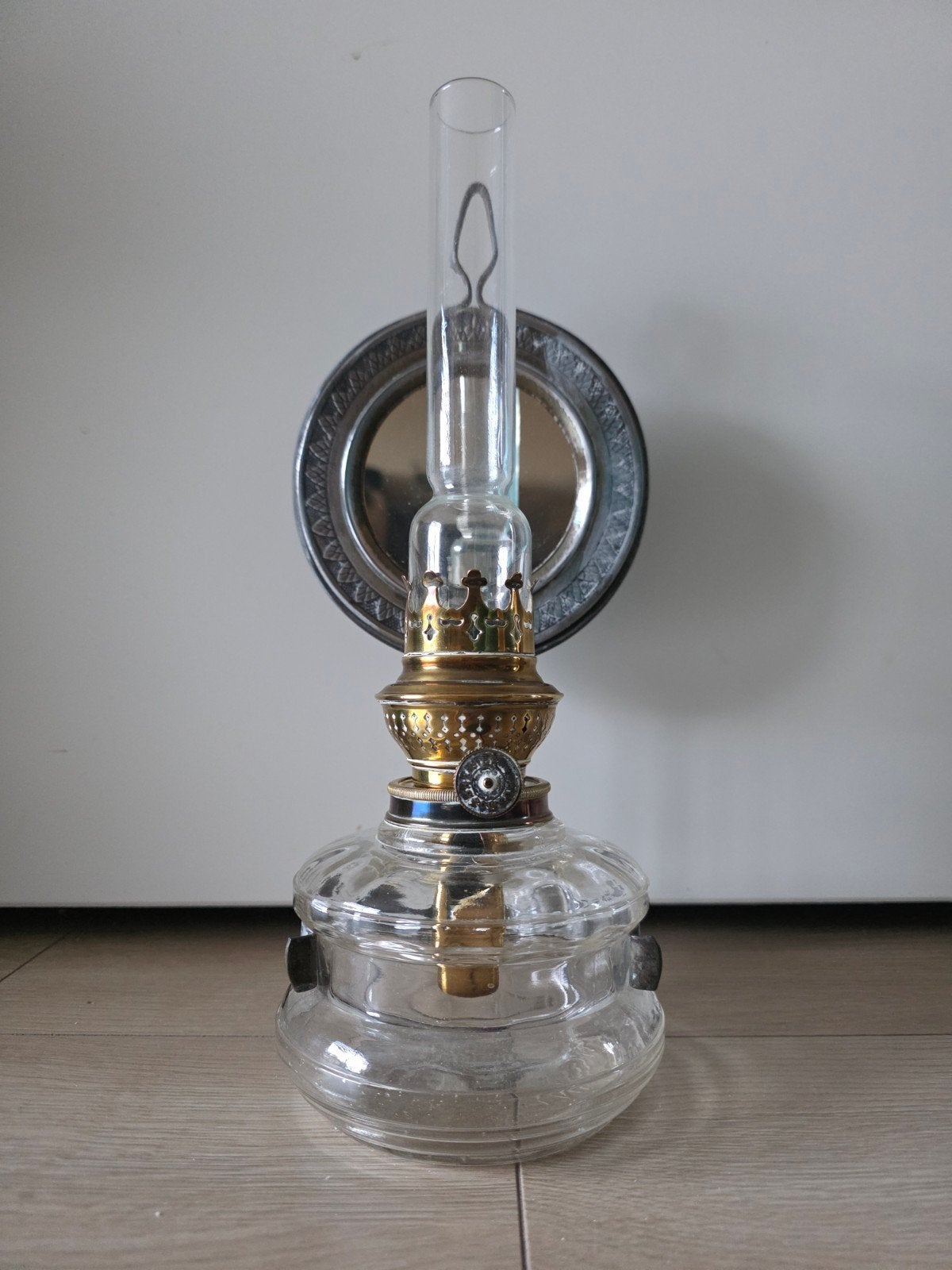 Authentieke antieke olielamp hoogwaardig Duits kristalglas, Antiek en Kunst, Ophalen of Verzenden