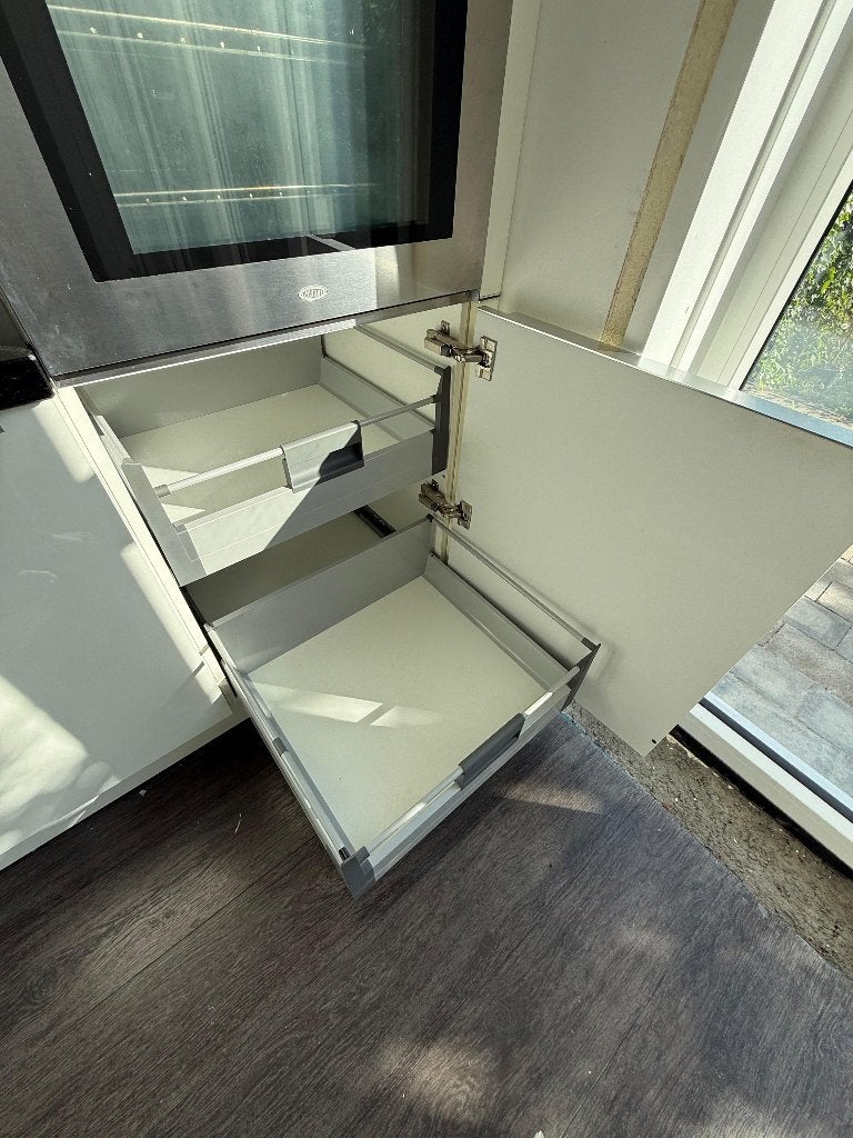 Moderne witte hoogglans eilandkeuken+boretti GEDEMONTEERD, Huis en Inrichting, Keuken | Complete keukens, Wit, Ophalen of Verzenden