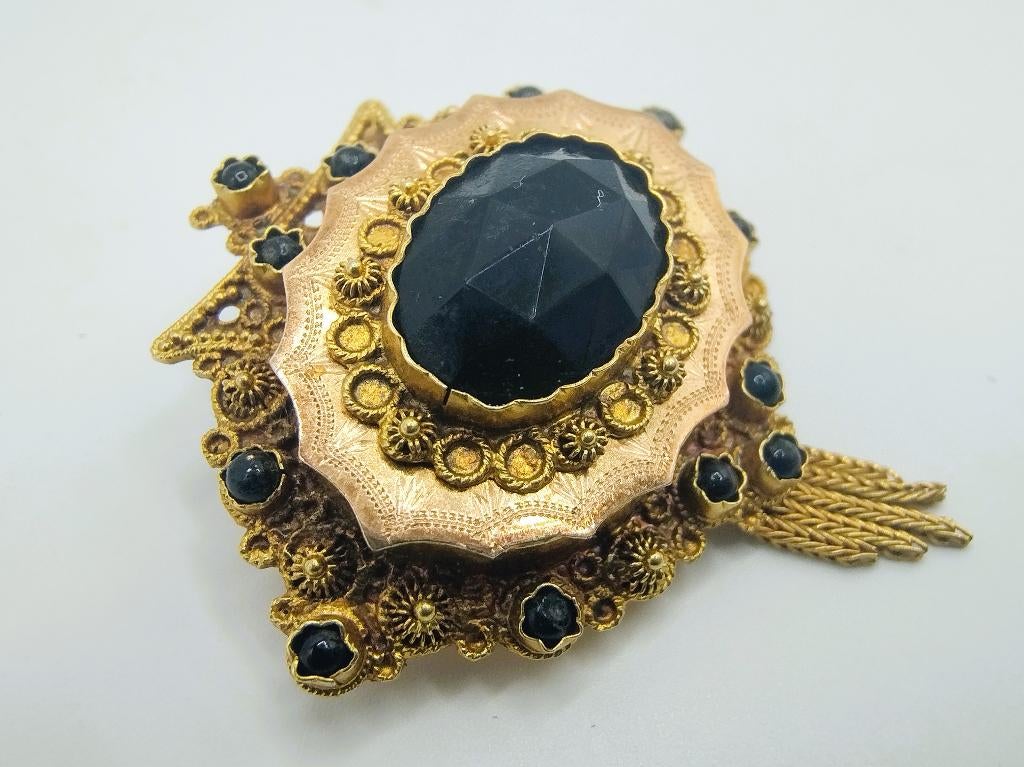 Gouden broche met gitten, klederdracht, 19e eeuws, Verzenden, Goud, Broche, Met edelsteen