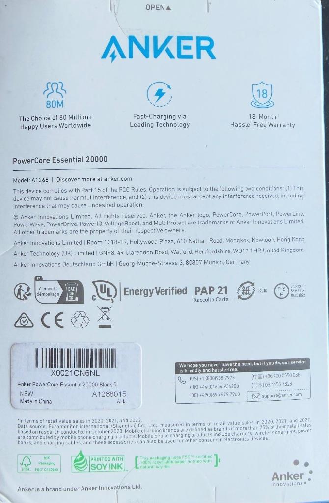 Anker powerbank, Telecommunicatie, Powerbanks, Ophalen of Verzenden, Nieuw, Anker