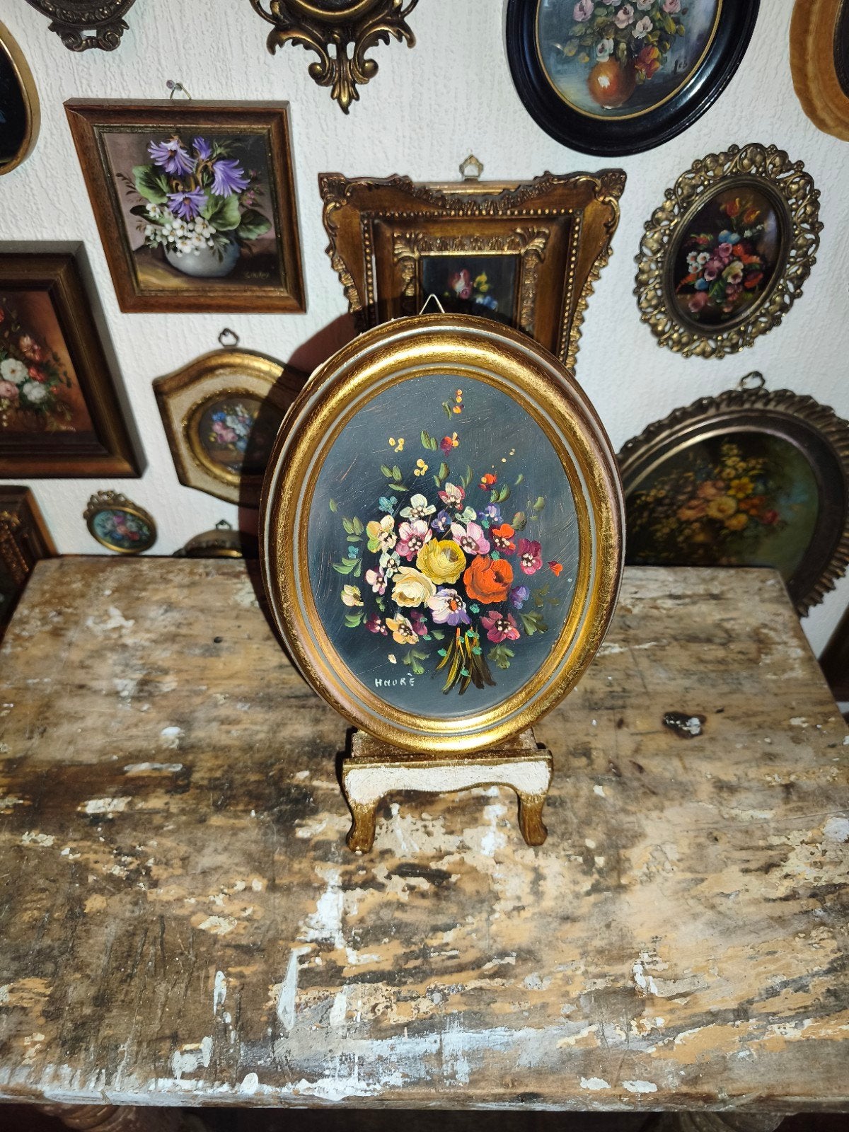 Olieverf schilderijtje olieverfschilderijtje bloemen Q90, Antiek en Kunst, Curiosa en Brocante, Ophalen of Verzenden